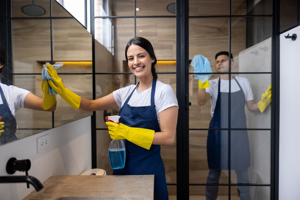 Reinigungsteam bei der Glasreinigung